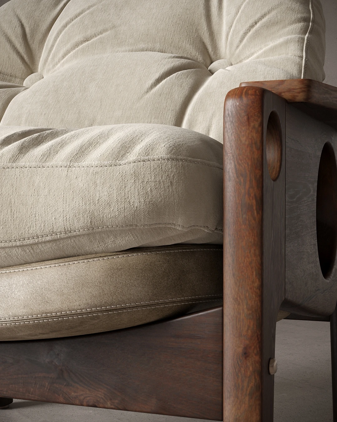 Rear three-quarter view of the Tetê armchair